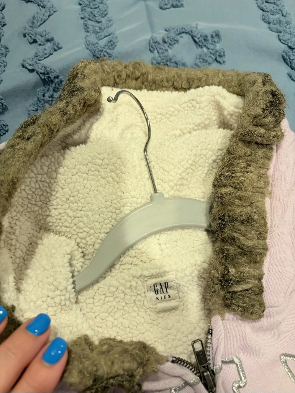 GAP Girls' Lavender Zip Hoodie with Faux-Fur Trim Size 10